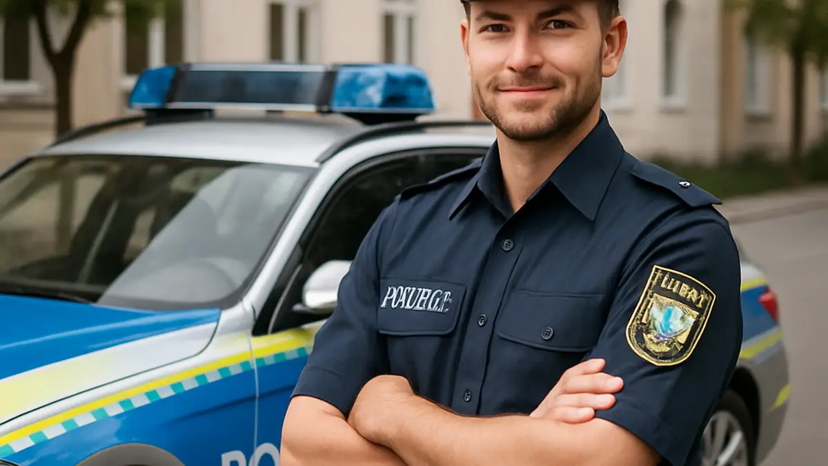Polizeibeamte der Bayerischen Polizei in Uniform, die für Sicherheit sorgen.