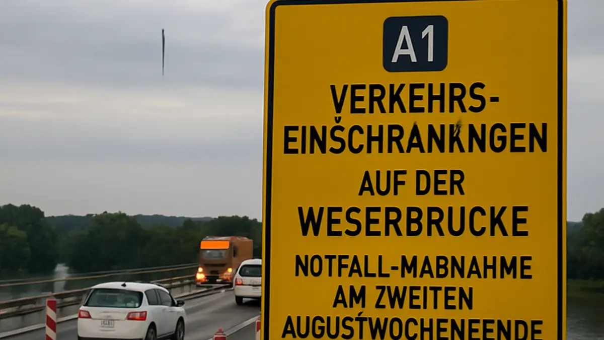 Verkehrseinschränkungen auf der Weserbrücke während einer Notfallmaßnahme am zweiten Augustwochenende.