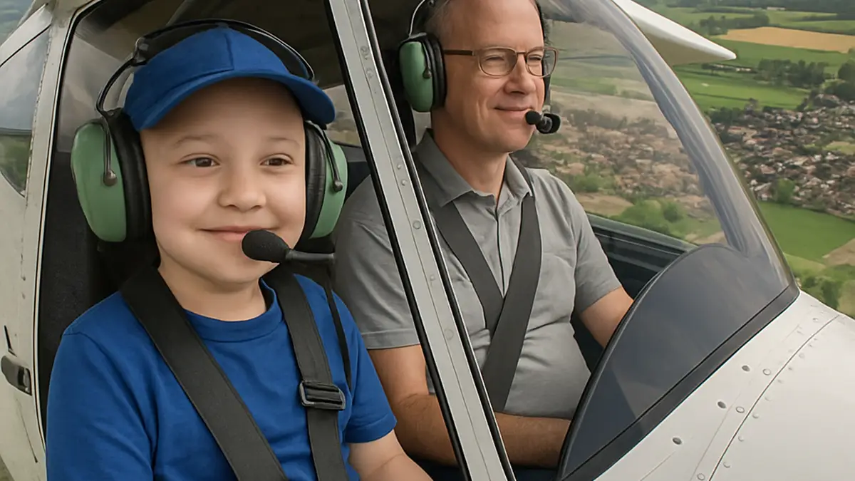 Ein achtjähriger Junge mit Tumorerkrankung fliegt bei einem Rundflug über seine Heimatstadt, begleitet von einem Hobby-Piloten, während er aus der Vogelperspektive sein Haus, Dorf und Schule in Mittel- und Oberfranken sieht.
