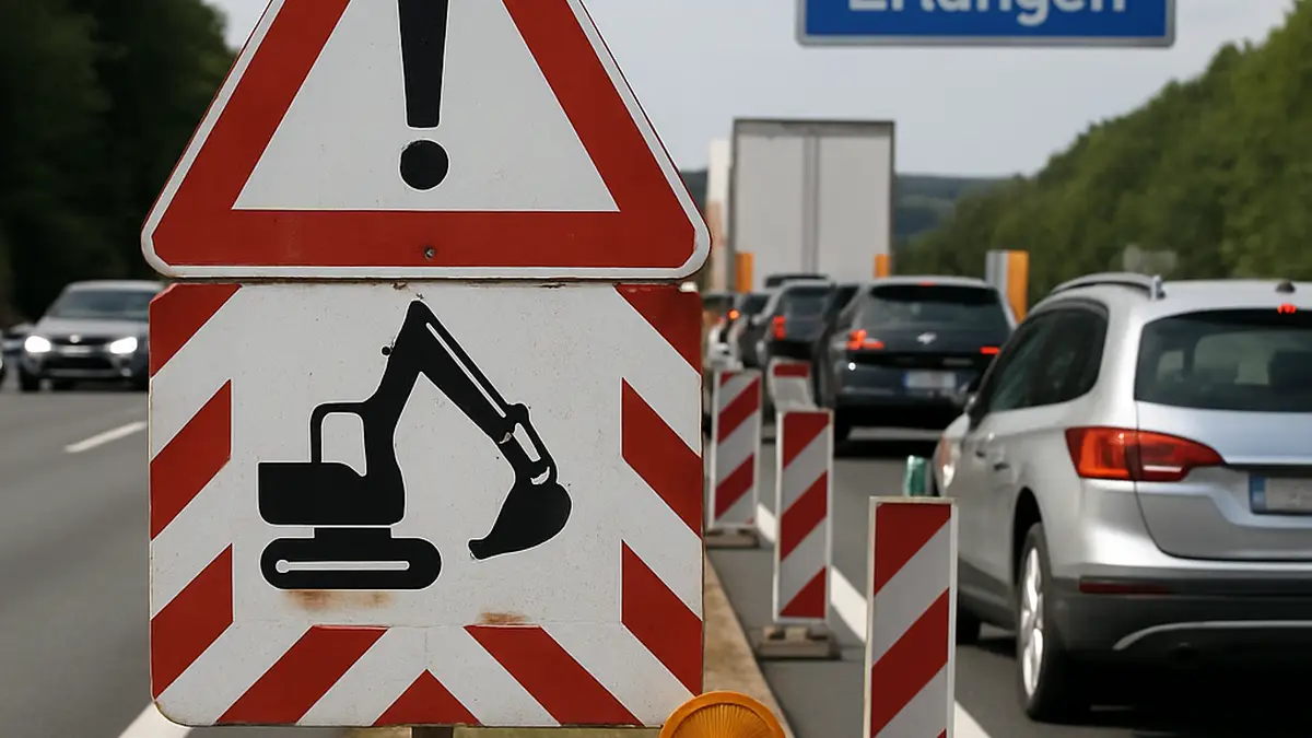 Hinweis für Autofahrer in Erlangen: Mögliche Verkehrsbehinderungen auf der A3 und Umgebung bis Juli 2025 aufgrund von Straßensperrungen.