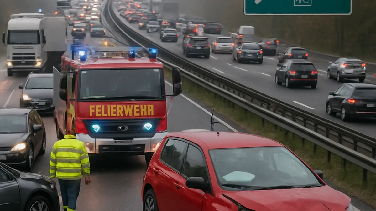 Verkehrsunfall auf der A3 bei Erlangen, mit Sperrung und starker Verkehrsbelastung in der Umgebung.