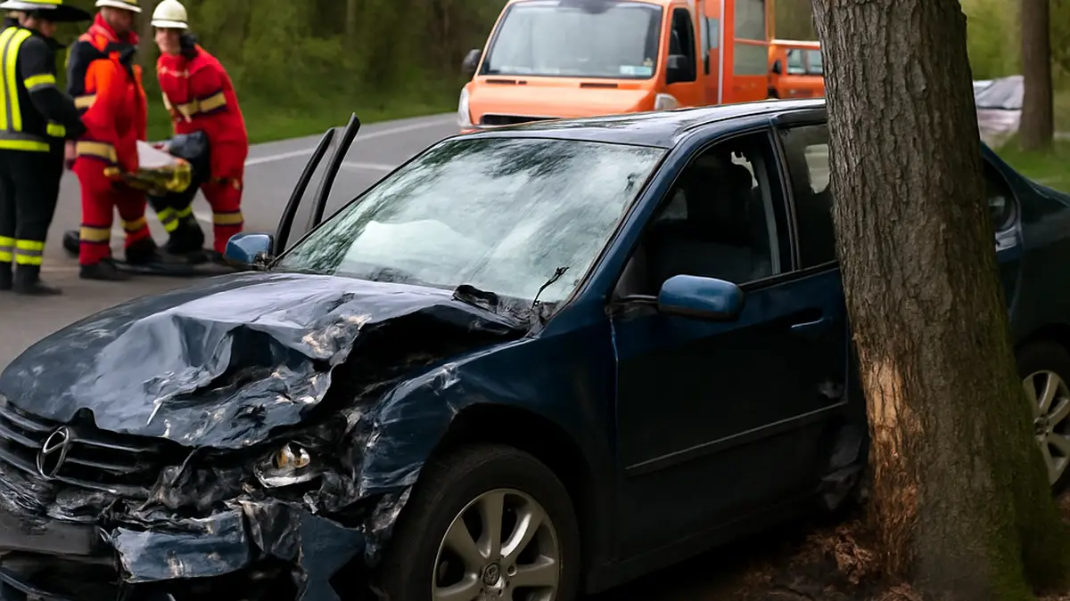 Sieben Verletzte bei Chaosfahrt in Mittelfranken: Ein Auto fährt in den Gegenverkehr und prallt gegen einen Baum.