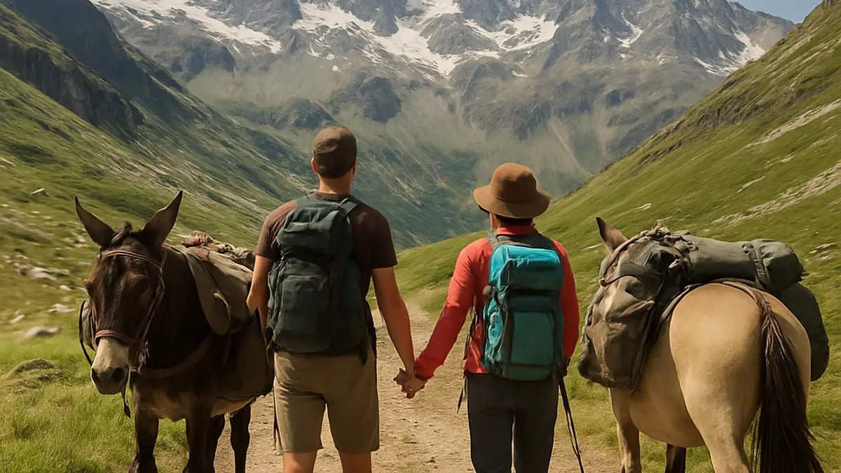 Ein Paar wandert mit Packtieren durch die Alpen auf einer 50 Kilometer langen, herausfordernden Tour, die ihnen ihren Traum von einer Alpenüberquerung erfüllt.